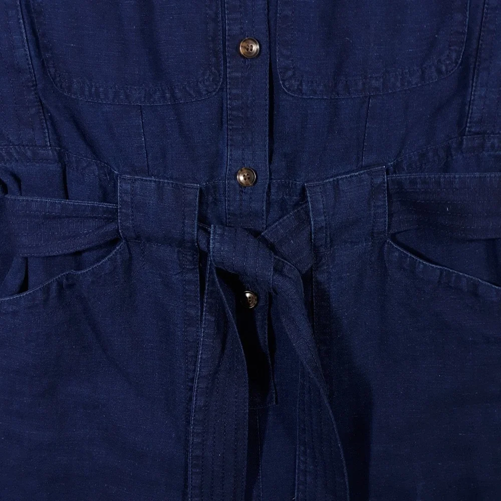 Banana Republic Linen Blend Jumpsuit Size S Tall Indigo Utility One Piece Safari